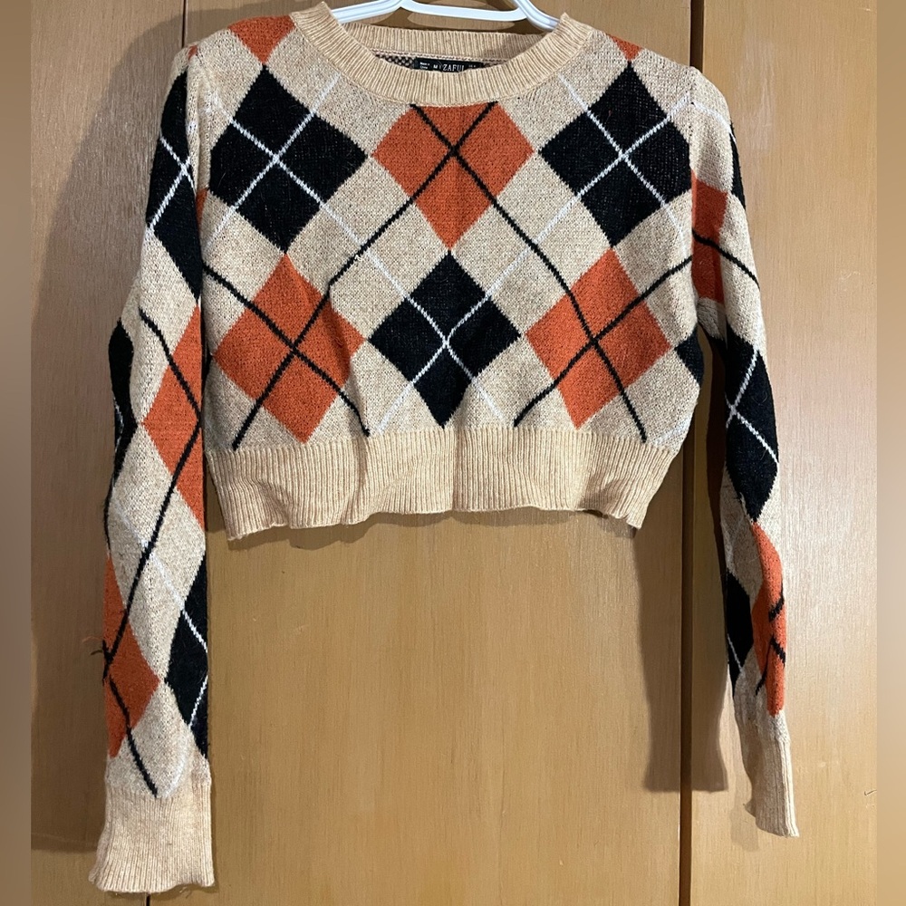 3/$15 Argyle Patterned Cropped Sweater